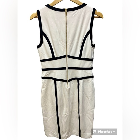Cache White With Black Stripes Bodycon Dress Size 8 - Picture 2 of 7